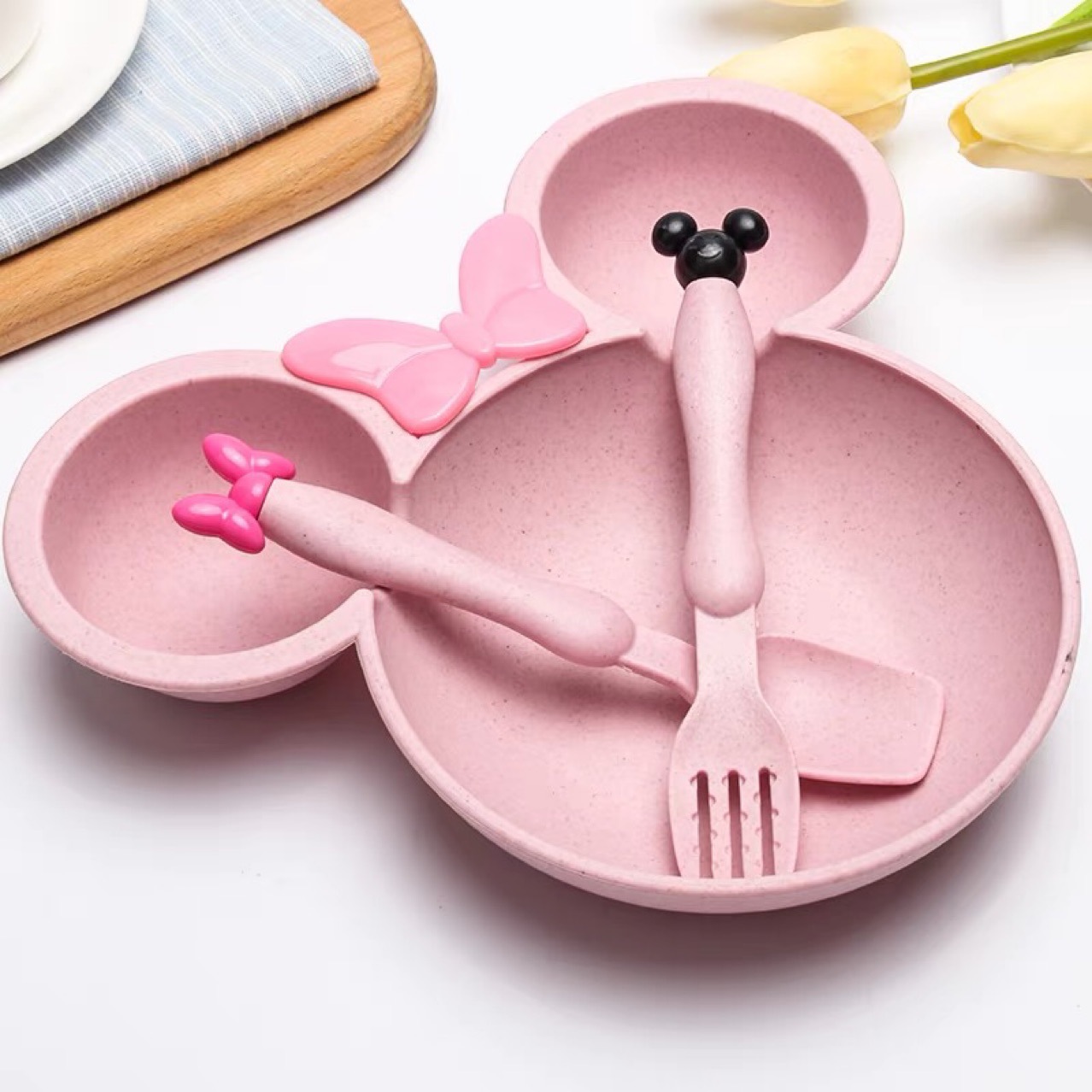 밀짚 소재 미니 마우스 어린이 식기 세트, 카툰 디자인 - Baby Food Menu 리뷰 및 가격